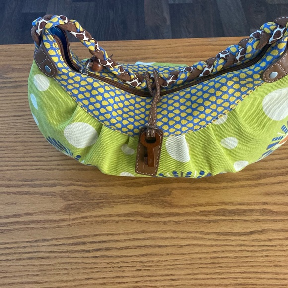 Fossil Green and Blue Hobo Bag with Unique Design Braided handle with key new - Picture 1 of 4